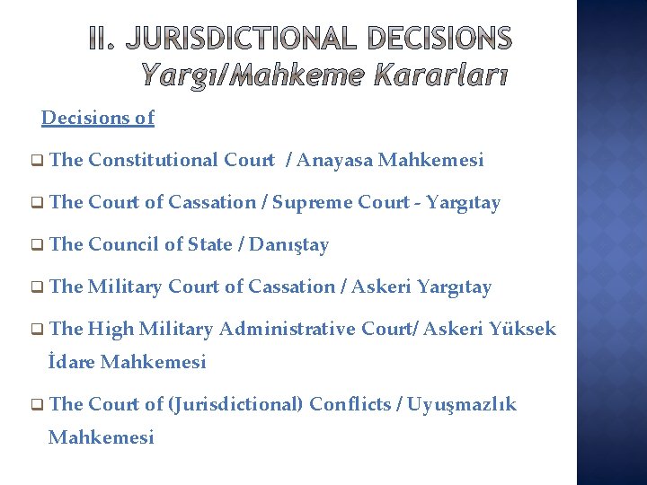 Decisions of q The Constitutional Court / Anayasa Mahkemesi q The Court of Cassation