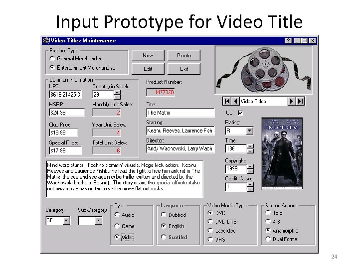 Input Prototype for Video Title Maintenance 24 