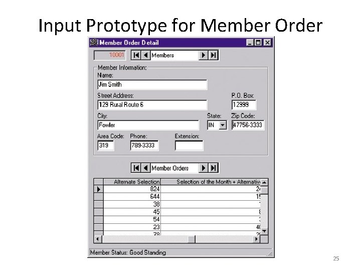 Input Prototype for Member Order 25 