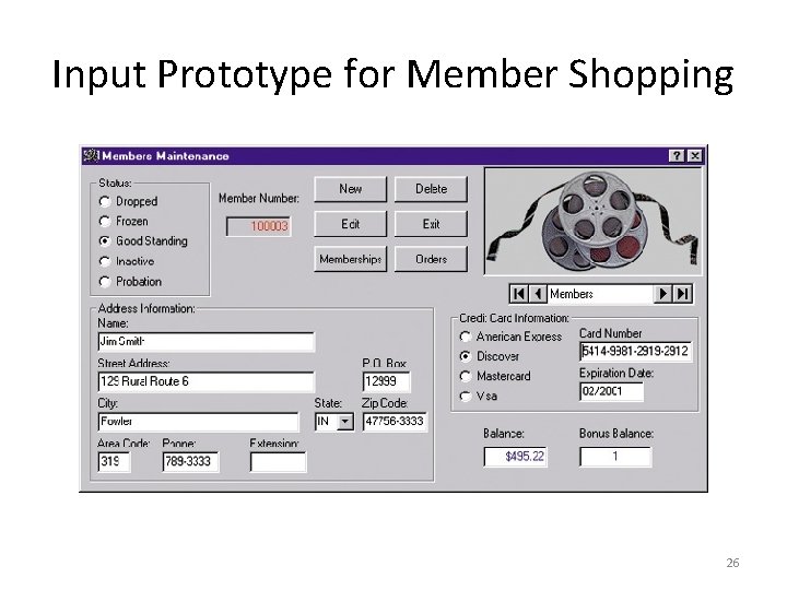 Input Prototype for Member Shopping 26 