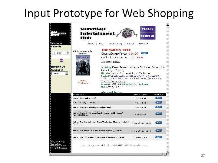 Input Prototype for Web Shopping Cart 27 