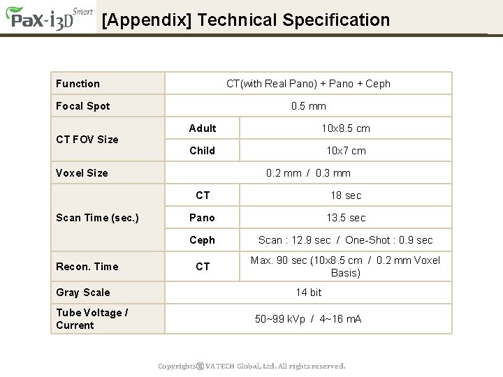 [Appendix] Technical Specification Function CT(with Real Pano) + Pano + Ceph Focal Spot CT