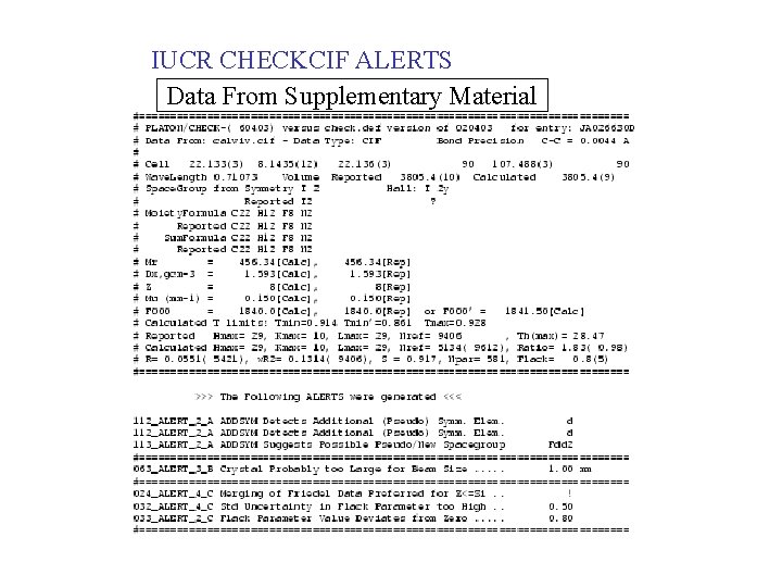 IUCR CHECKCIF ALERTS Data From Supplementary Material 