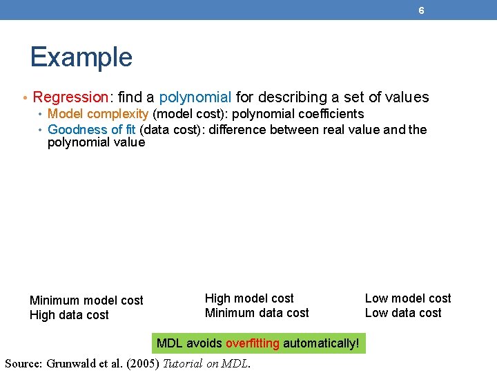 6 Example • Regression: find a polynomial for describing a set of values •