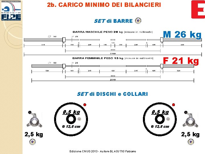 2 b. CARICO MINIMO DEI BILANCIERI SET di BARRE M 26 kg F 21