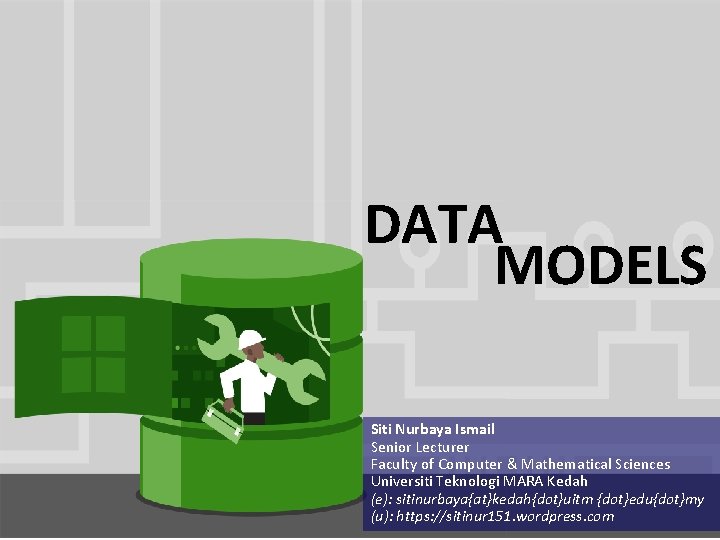 DATA MODELS Siti Nurbaya Ismail Senior Lecturer Faculty of Computer & Mathematical Sciences Universiti