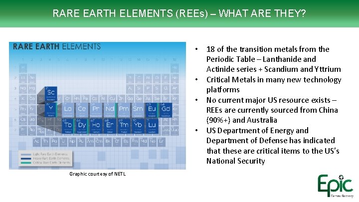 RARE EARTH ELEMENTS (REEs) – WHAT ARE THEY? • 18 of the transition metals