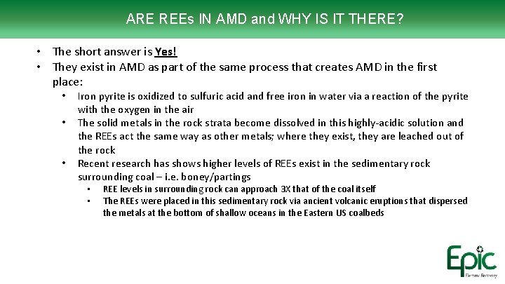 ARE REEs IN AMD and WHY IS IT THERE? • The short answer is