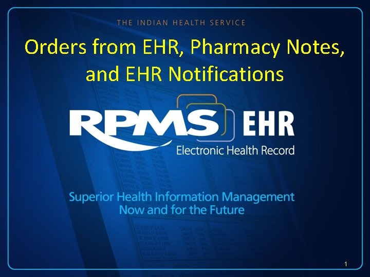 Orders from EHR, Pharmacy Notes, and EHR Notifications 1 