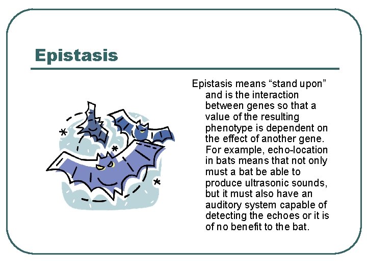 Epistasis means “stand upon” and is the interaction between genes so that a value