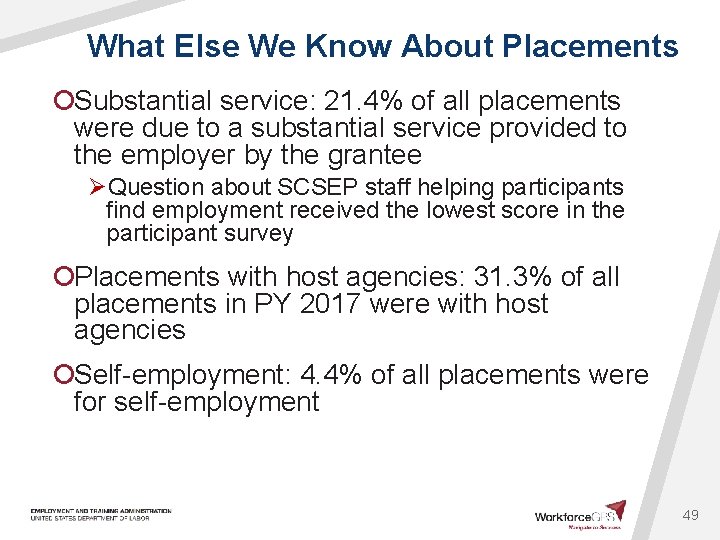 What Else We Know About Placements ¡Substantial service: 21. 4% of all placements were
