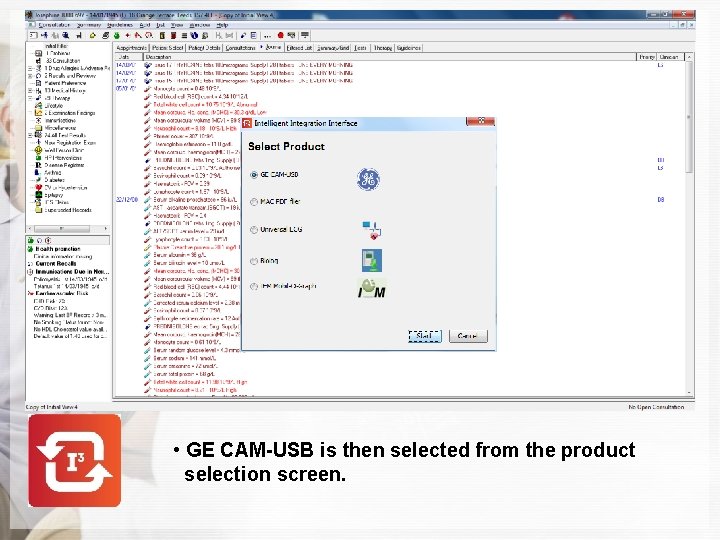  • GE CAM-USB is then selected from the product selection screen. 