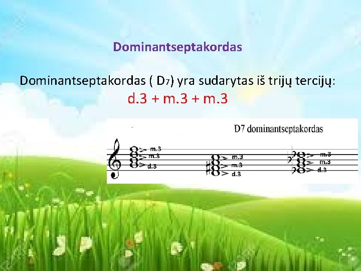 Dominantseptakordas ( D 7) yra sudarytas iš trijų tercijų: d. 3 + m. 3