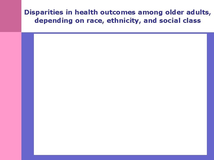 Disparities in health outcomes among older adults, depending on race, ethnicity, and social class