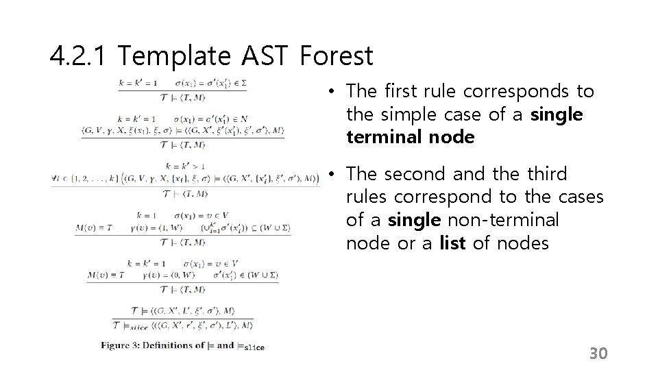 4. 2. 1 Template AST Forest • The first rule corresponds to the simple