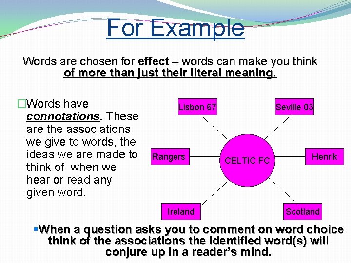 For Example Words are chosen for effect – words can make you think of