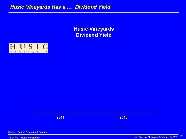 Husic Vineyards Has a … Dividend Yield Husic Vineyards Dividend Yield Source: Tiburon Research