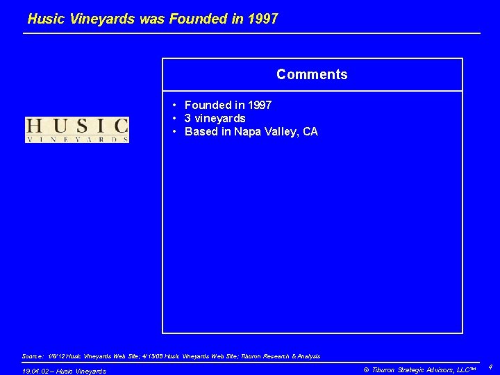 Husic Vineyards was Founded in 1997 Comments • Founded in 1997 • 3 vineyards
