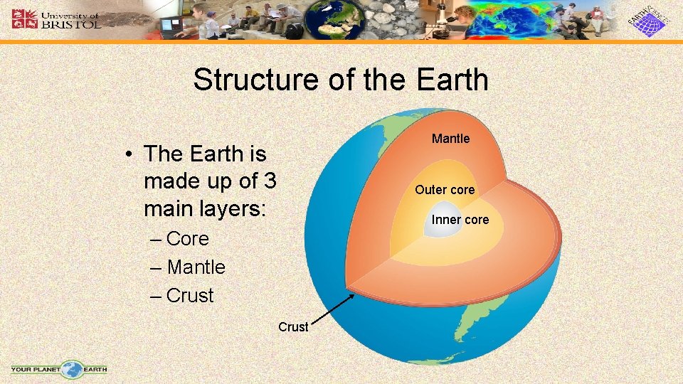 Structure of the Earth Mantle • The Earth is made up of 3 main