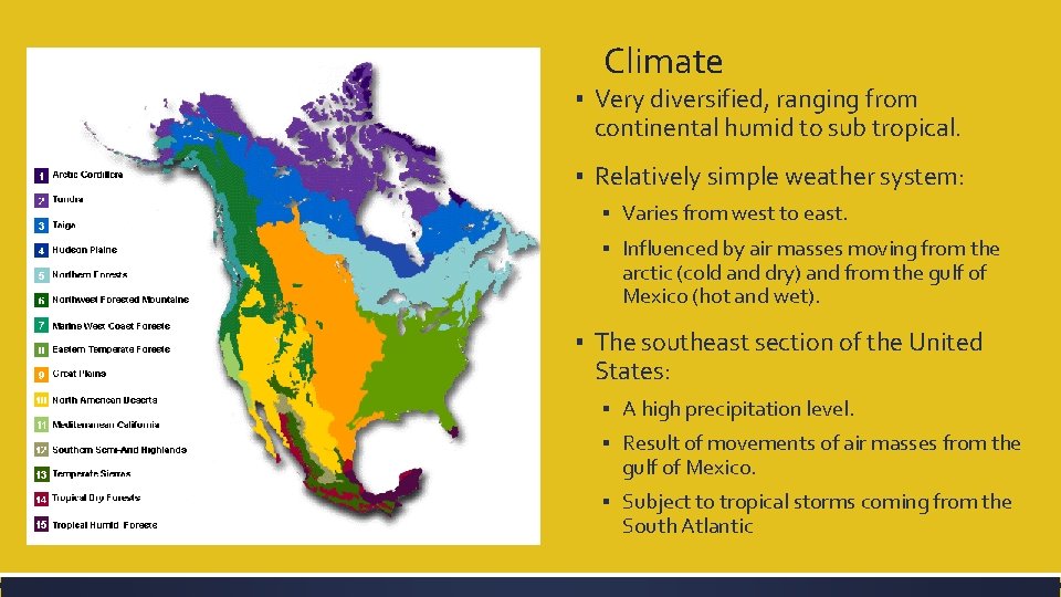 Climate ▪ Very diversified, ranging from continental humid to sub tropical. ▪ Relatively simple