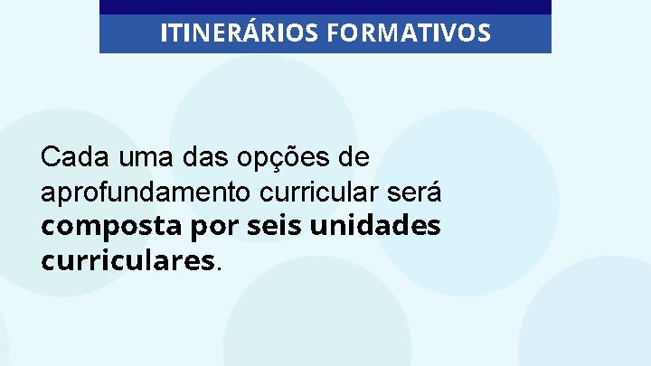 ITINERÁRIOS FORMATIVOS Cada uma das opções de aprofundamento curricular será composta por seis unidades