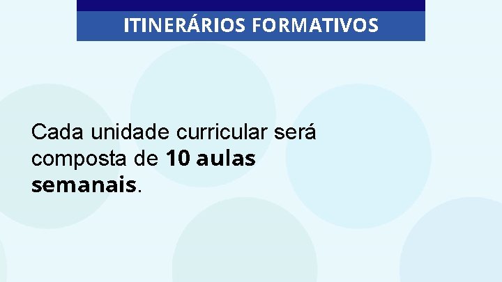ITINERÁRIOS FORMATIVOS Cada unidade curricular será composta de 10 aulas semanais. 