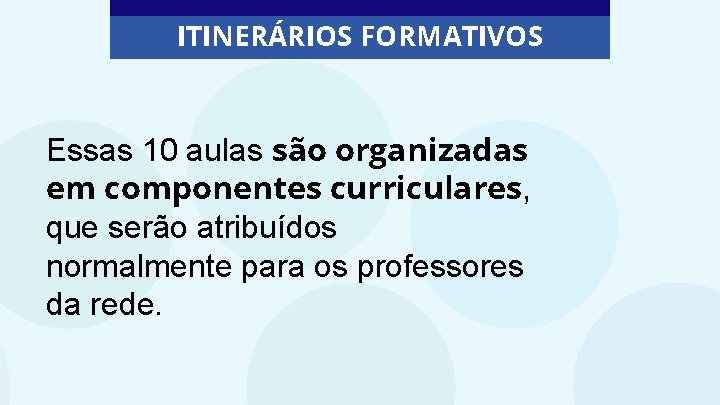 ITINERÁRIOS FORMATIVOS Essas 10 aulas são organizadas em componentes curriculares, que serão atribuídos normalmente