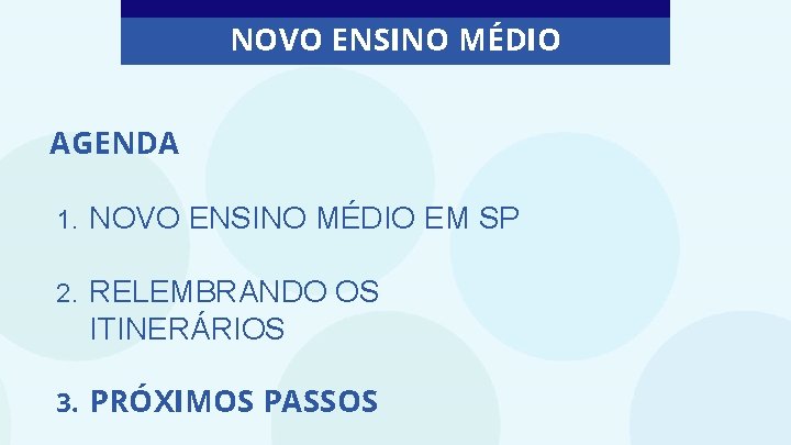 NOVO ENSINO MÉDIO AGENDA 1. NOVO ENSINO MÉDIO EM SP 2. RELEMBRANDO OS ITINERÁRIOS