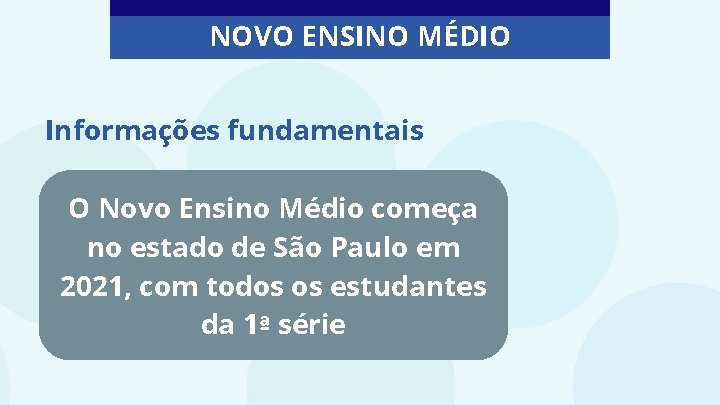 NOVO ENSINO MÉDIO Informações fundamentais O Novo Ensino Médio começa no estado de São