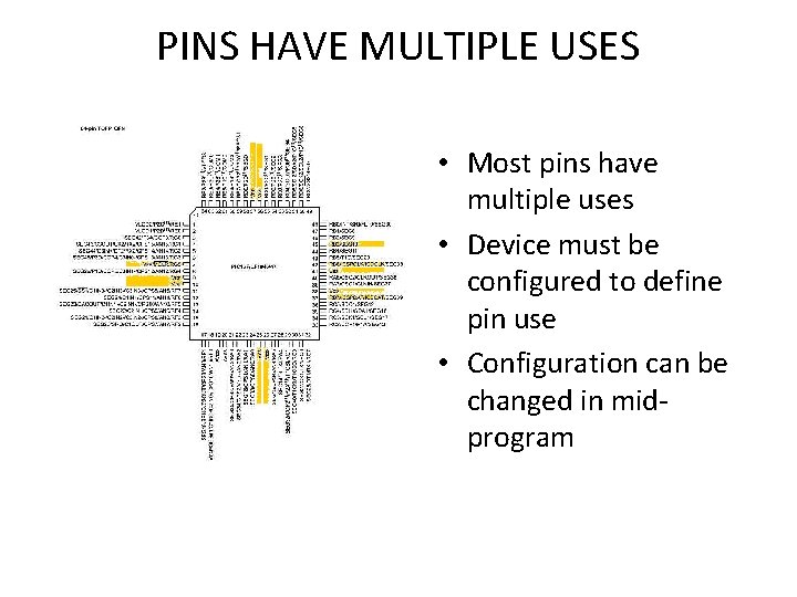 PINS HAVE MULTIPLE USES • Most pins have multiple uses • Device must be