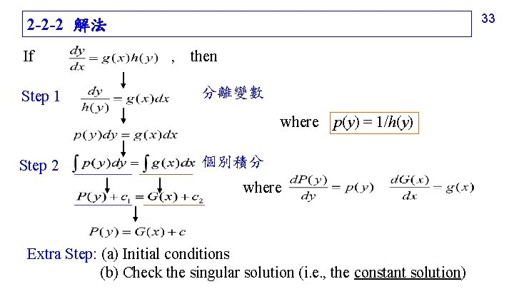 33 2 -2 -2 解法 If Step 1 , then 分離變數 where Step 2