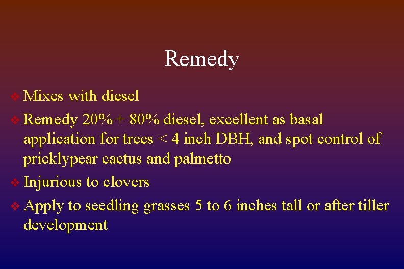 Remedy v Mixes with diesel v Remedy 20% + 80% diesel, excellent as basal