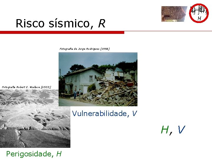 Risco sísmico, R Fotografia de Jorge Rodrigues [1998] Fotografia Robert E. Wallace [USGS] Vulnerabilidade,