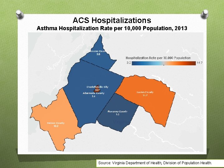 ACS Hospitalizations Asthma Hospitalization Rate per 10, 000 Population, 2013 Source: Virginia Department of