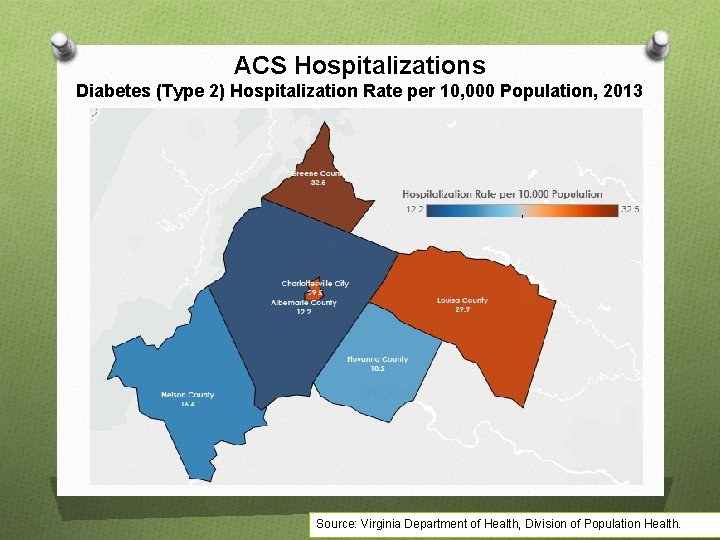 ACS Hospitalizations Diabetes (Type 2) Hospitalization Rate per 10, 000 Population, 2013 Source: Virginia