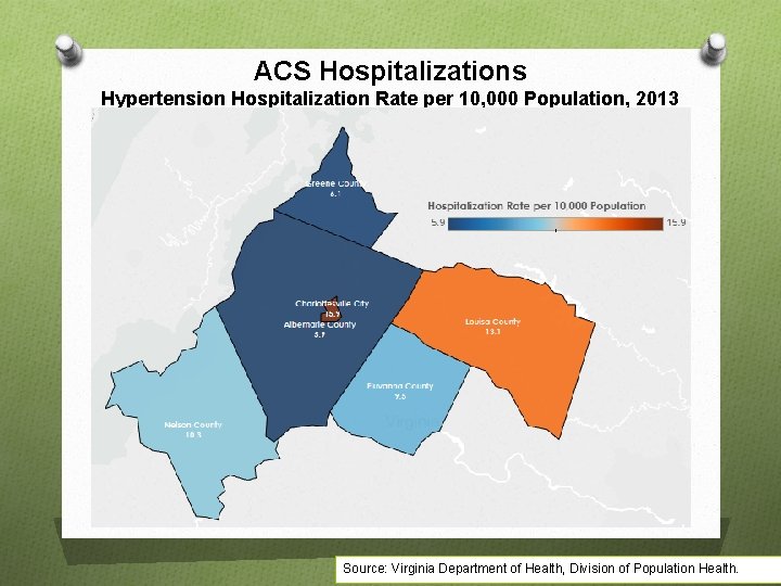 ACS Hospitalizations Hypertension Hospitalization Rate per 10, 000 Population, 2013 Source: Virginia Department of