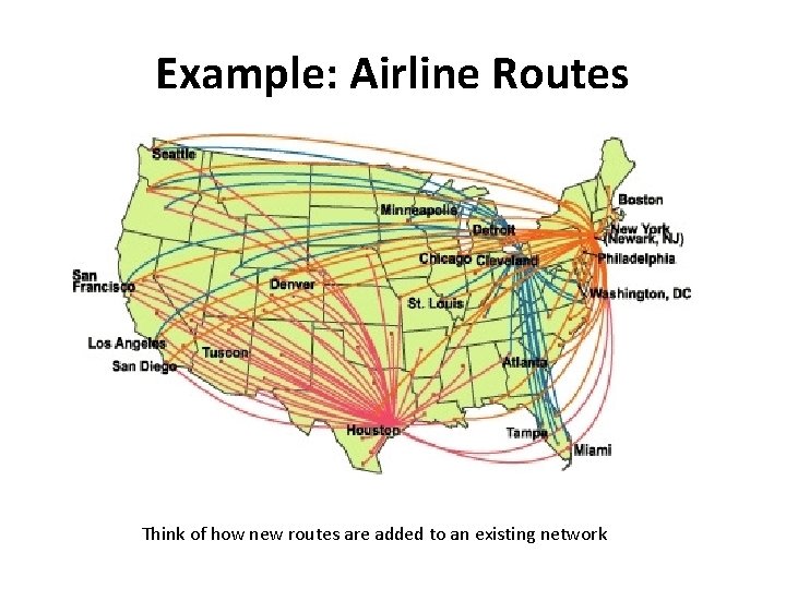 Example: Airline Routes Think of how new routes are added to an existing network