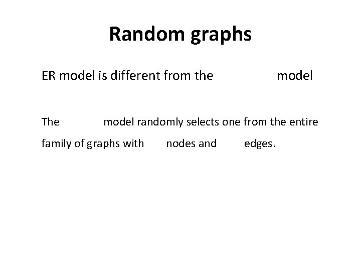 Random graphs ER model is different from the The model randomly selects one from