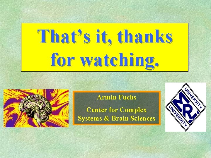 That’s it, thanks for watching. Armin Fuchs Center for Complex Systems & Brain Sciences