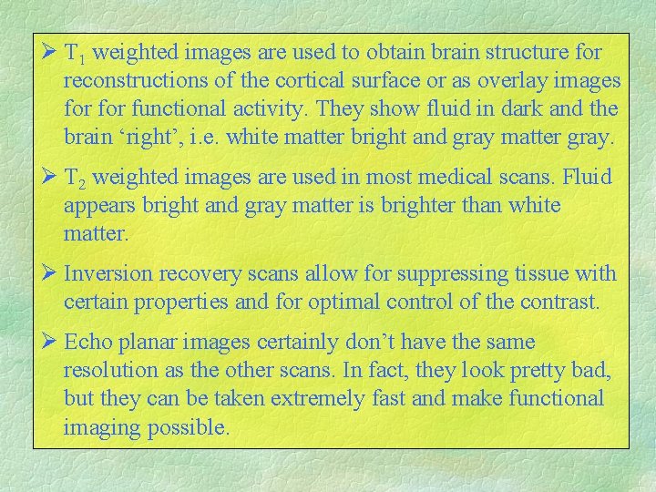 Ø T 1 weighted images are used to obtain brain structure for reconstructions of