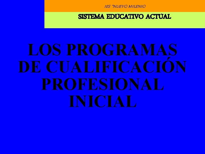 IES “NUEVO MILENIO SISTEMA EDUCATIVO ACTUAL LOS PROGRAMAS DE CUALIFICACIÓN PROFESIONAL INICIAL 