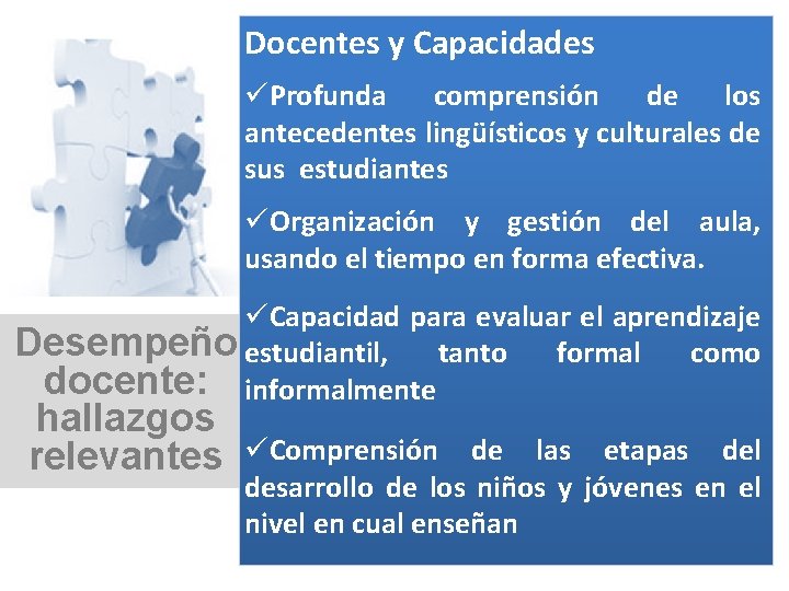 Docentes y Capacidades üProfunda comprensión de los antecedentes lingüísticos y culturales de sus estudiantes