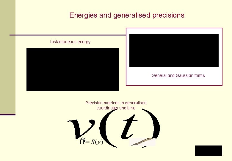 Energies and generalised precisions Instantaneous energy General and Gaussian forms Precision matrices in generalised Energies and generalised precisions Instantaneous energy General and Gaussian forms Precision matrices in generalised