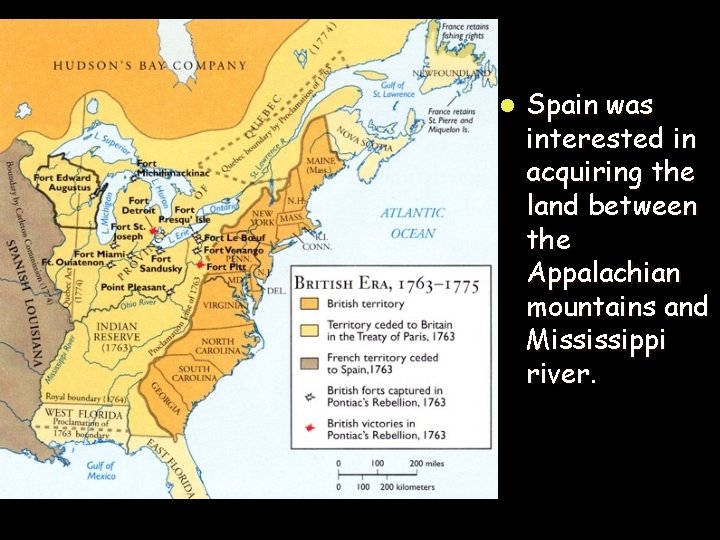 l Spain was interested in acquiring the land between the Appalachian mountains and Mississippi