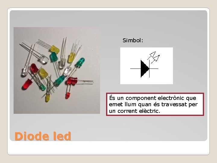 Simbol: És un component electrònic que emet llum quan és travessat per un corrent