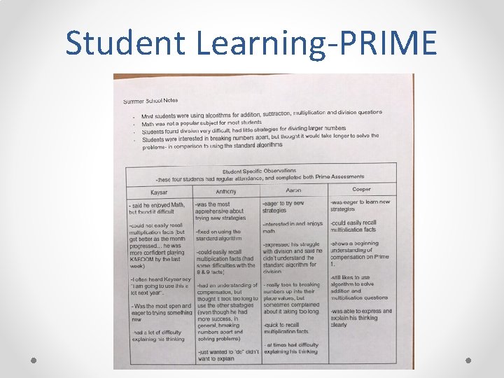 Student Learning-PRIME 