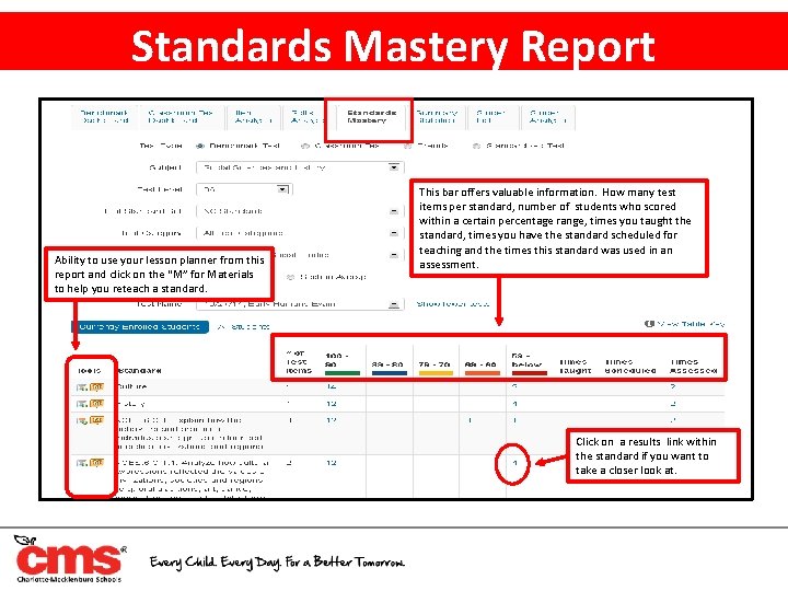 Standards Mastery Report Ability to use your lesson planner from this report and click