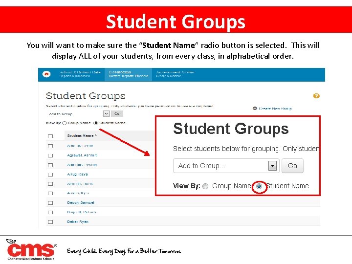 Student Groups You will want to make sure the “Student Name” radio button is