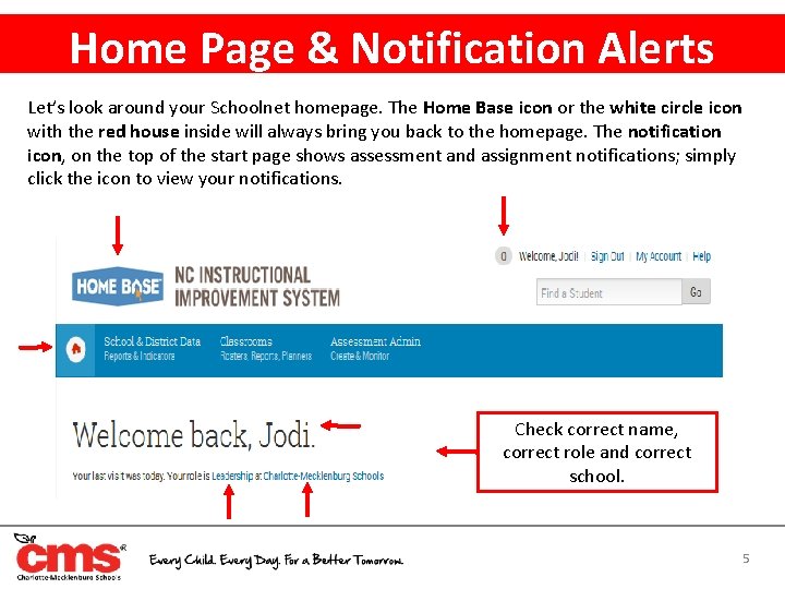 Home Page & Notification Alerts Let’s look around your Schoolnet homepage. The Home Base
