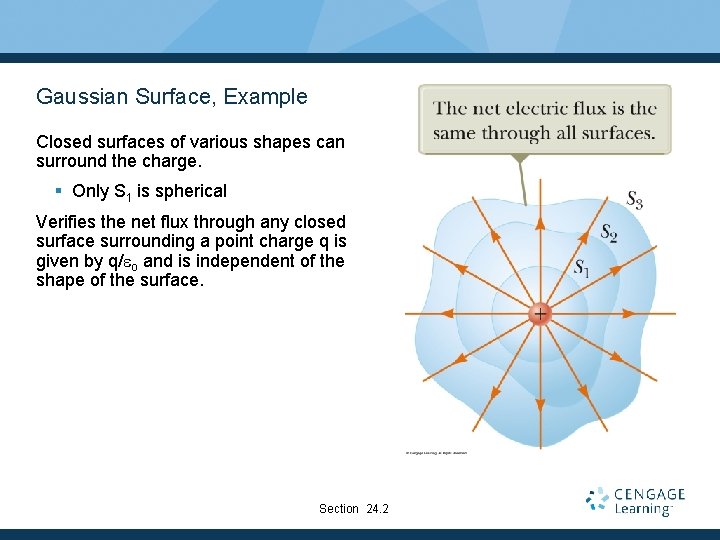 Gaussian Surface, Example Closed surfaces of various shapes can surround the charge. § Only